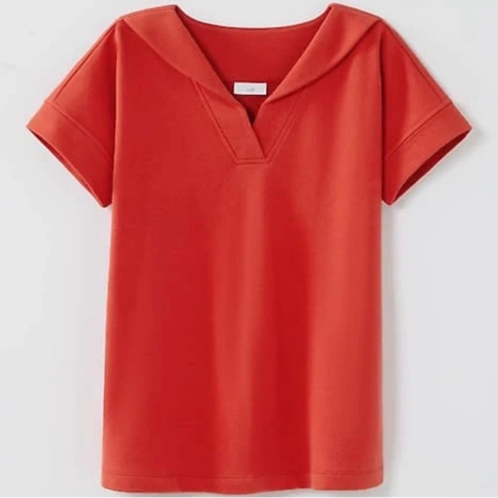 J. Jill Red Sailor Collar Cuffed Sleeve T-Shirt